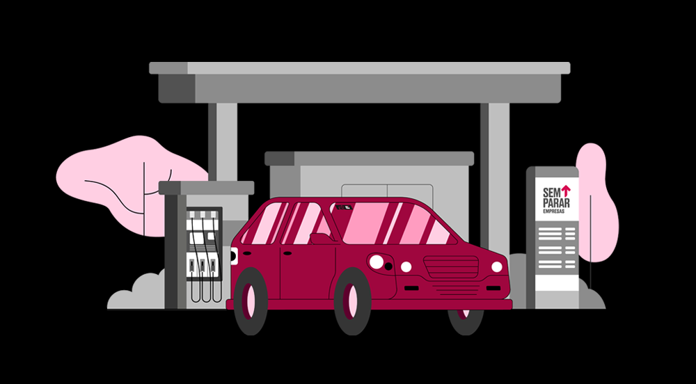 Ilustração de um veículo em um dos postos de gasolina credenciados Sem Parar Empresas 