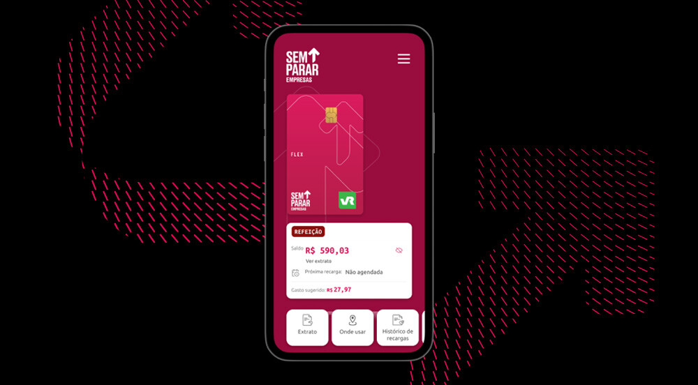 Tela de celular aberta no aplicativo do Cartão FLEX VR da Sem Parar Empresas