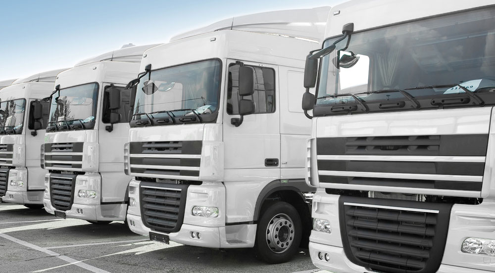 Sem Parar Empresas: fila de caminhões brancos que tiveram a manutenção de caminhões